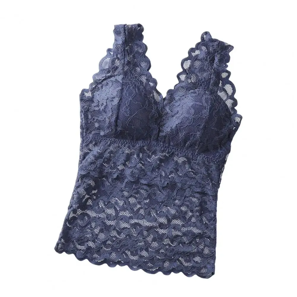 Women's Sheer Lace Tank Top - Thin Padded Beauty Back Bra Vest, Sweet & Casual Stitching Underwear