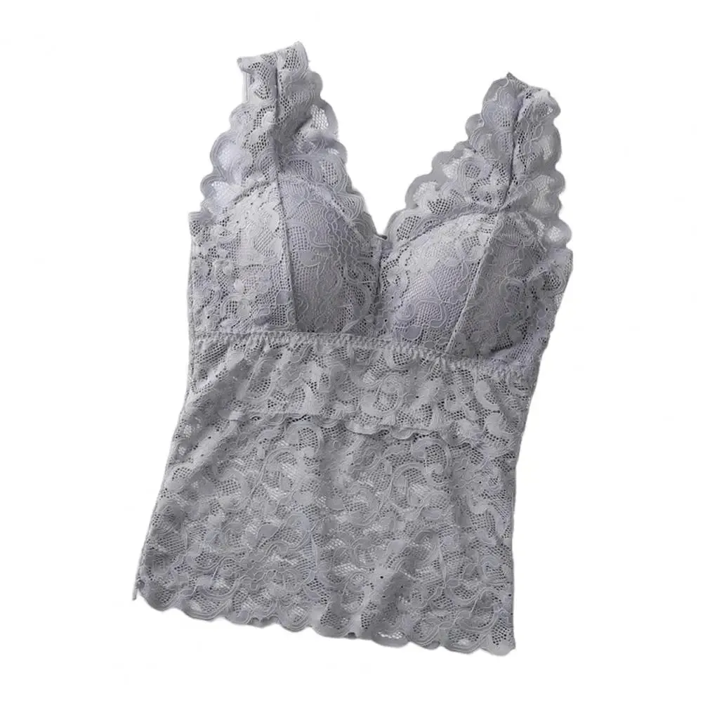 Women's Sheer Lace Tank Top - Thin Padded Beauty Back Bra Vest, Sweet & Casual Stitching Underwear