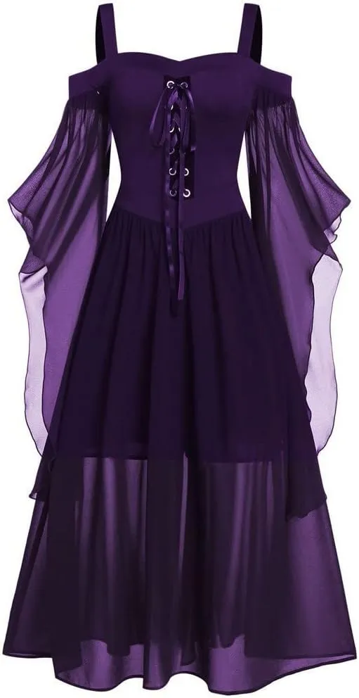 Women's Sheer Mesh Spaghetti Strap Off-Shoulder Sexy Evening Halloween Dress Elegant Party Cocktail Long Flowy Dress