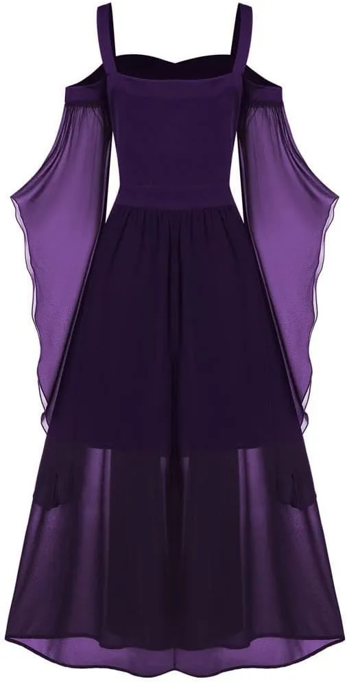 Women's Sheer Mesh Spaghetti Strap Off-Shoulder Sexy Evening Halloween Dress Elegant Party Cocktail Long Flowy Dress