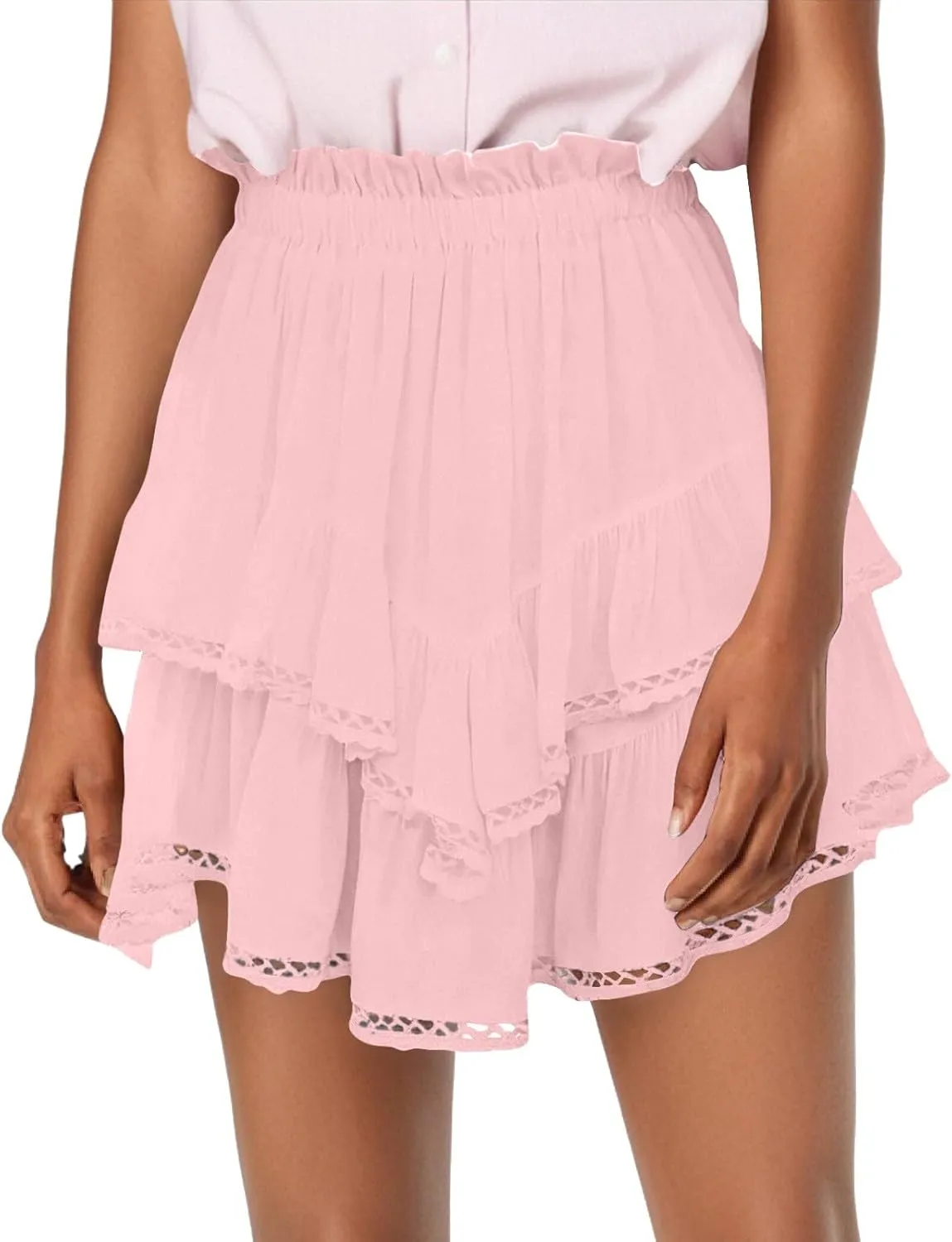 Women's Skater Skirt 2025 Basic Pleated High Waisted Ruffles Flared Cute Mini Skirts, S-2XL