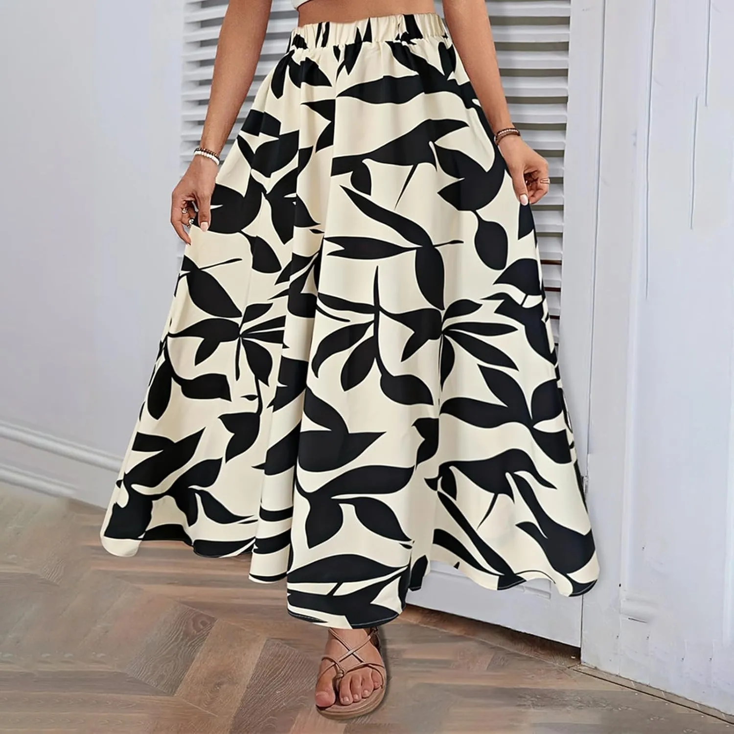 Women's Skirt Summer Elastic Waisted Floral Pleated Boho Beach Flowy Midi Skirts 2025, S-XL