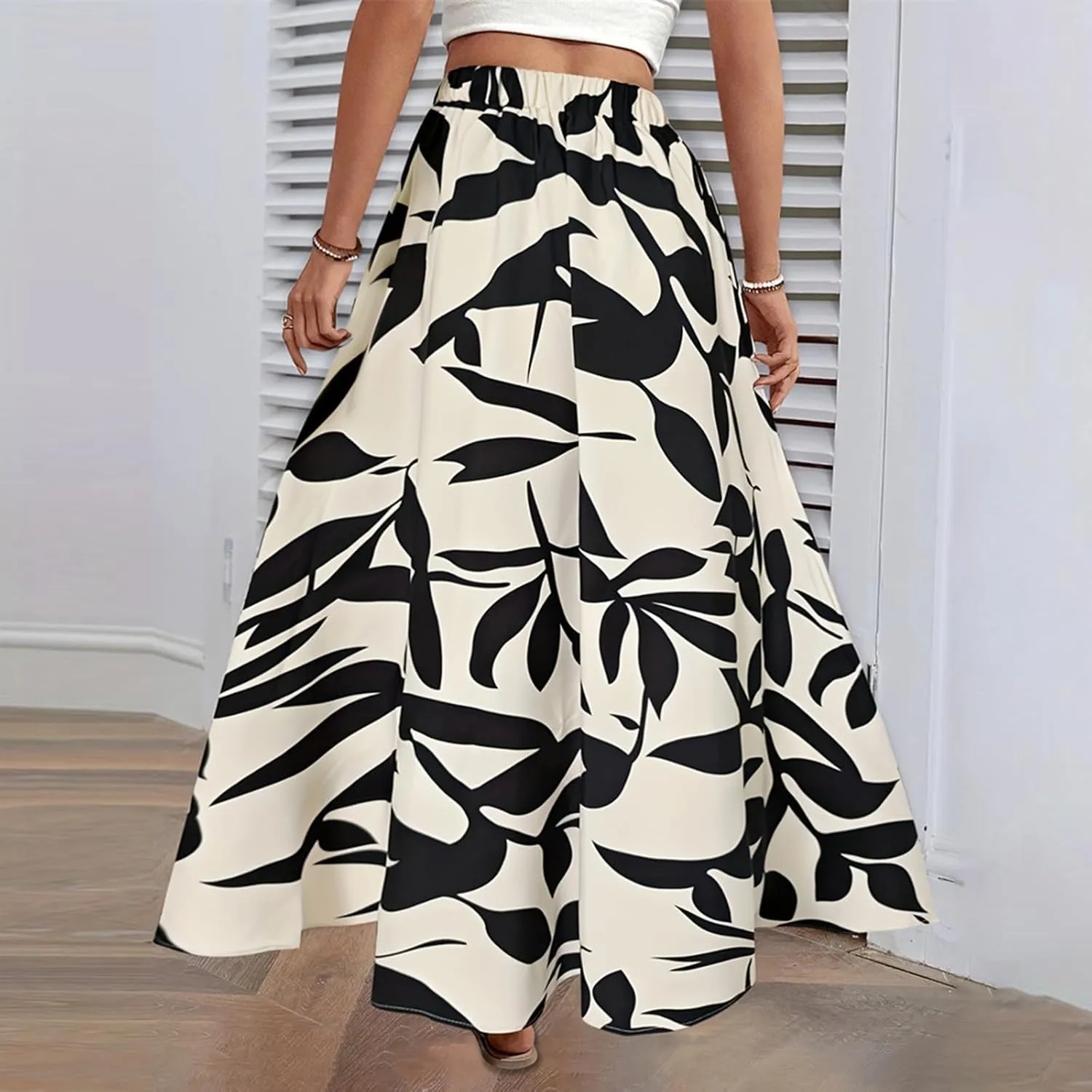 Women's Skirt Summer Elastic Waisted Floral Pleated Boho Beach Flowy Midi Skirts 2025, S-XL
