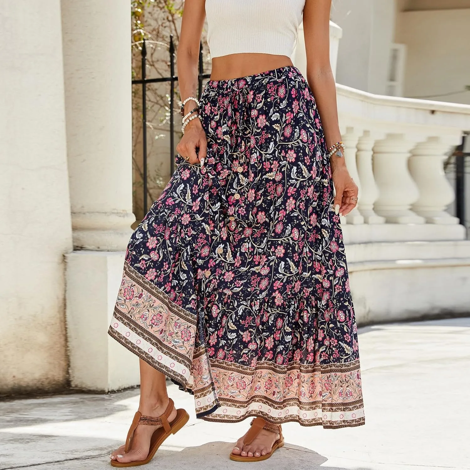 Womens Skirts, Flowy Maxi Skirts for Women 2025 Trendy Beach Vacation Bohemian Long Boho Skirt Spring Summer