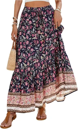 Womens Skirts, Flowy Maxi Skirts for Women 2025 Trendy Beach Vacation Bohemian Long Boho Skirt Spring Summer