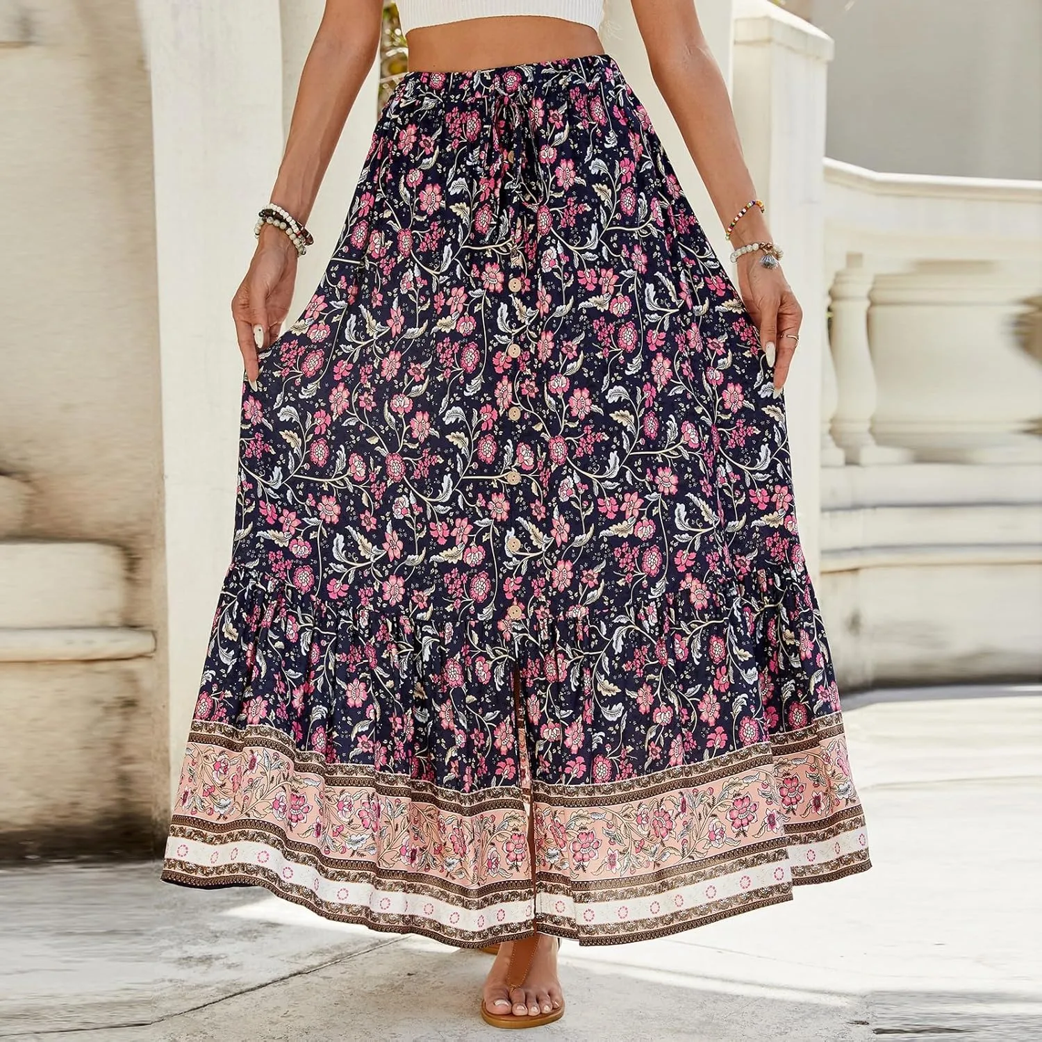 Womens Skirts, Flowy Maxi Skirts for Women 2025 Trendy Beach Vacation Bohemian Long Boho Skirt Spring Summer