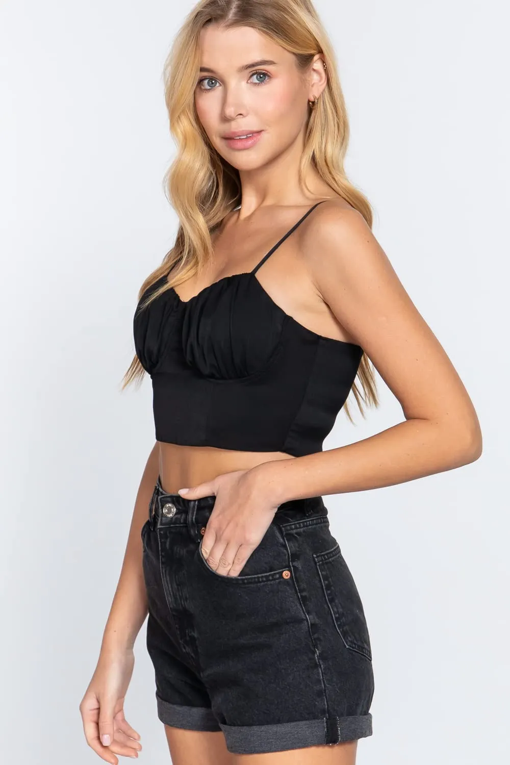 Women's Sleeveless Sweetheart Neck Ribbon Tie Woven Top