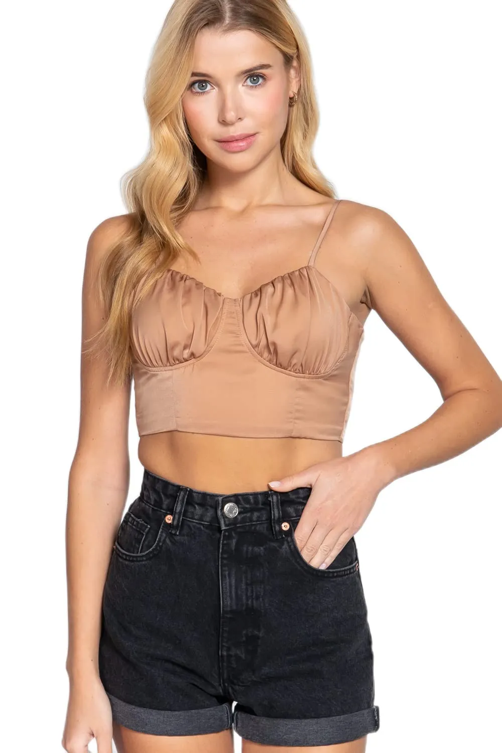 Women's Sleeveless Sweetheart Neck Ribbon Tie Woven Top