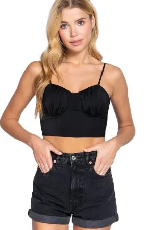 Women's Sleeveless Sweetheart Neck Ribbon Tie Woven Top