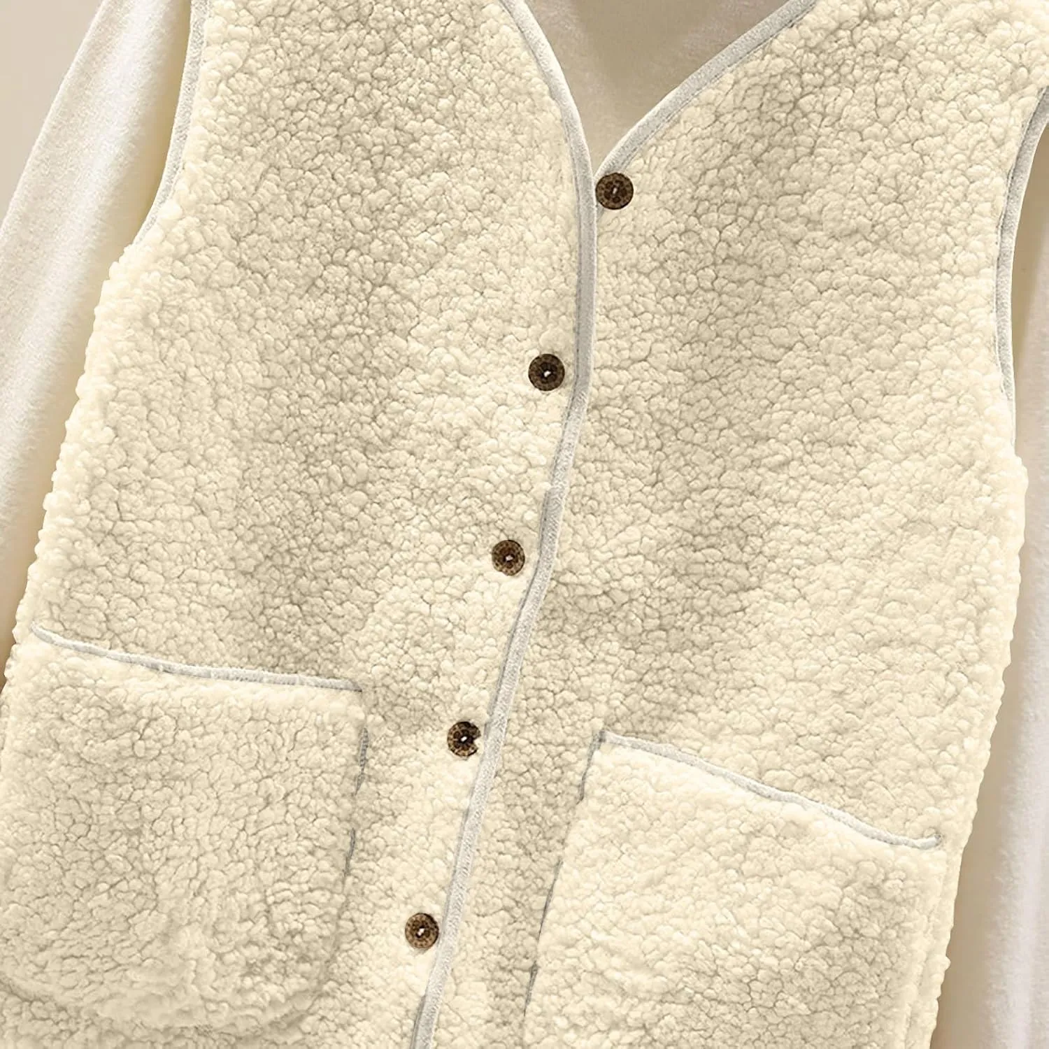 Womens Soft Fleece Vest Classic Fit Sleeveless Button Fuzzy Jacket Cardigan Waistcoat with Pockets Teddy Jacket Coats
