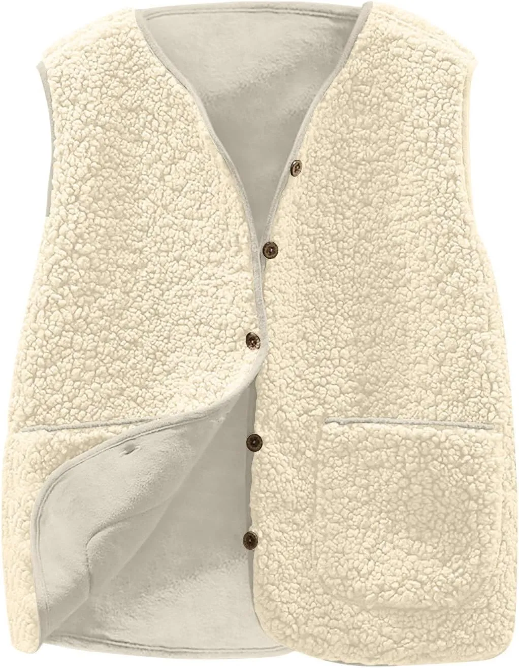 Womens Soft Fleece Vest Classic Fit Sleeveless Button Fuzzy Jacket Cardigan Waistcoat with Pockets Teddy Jacket Coats