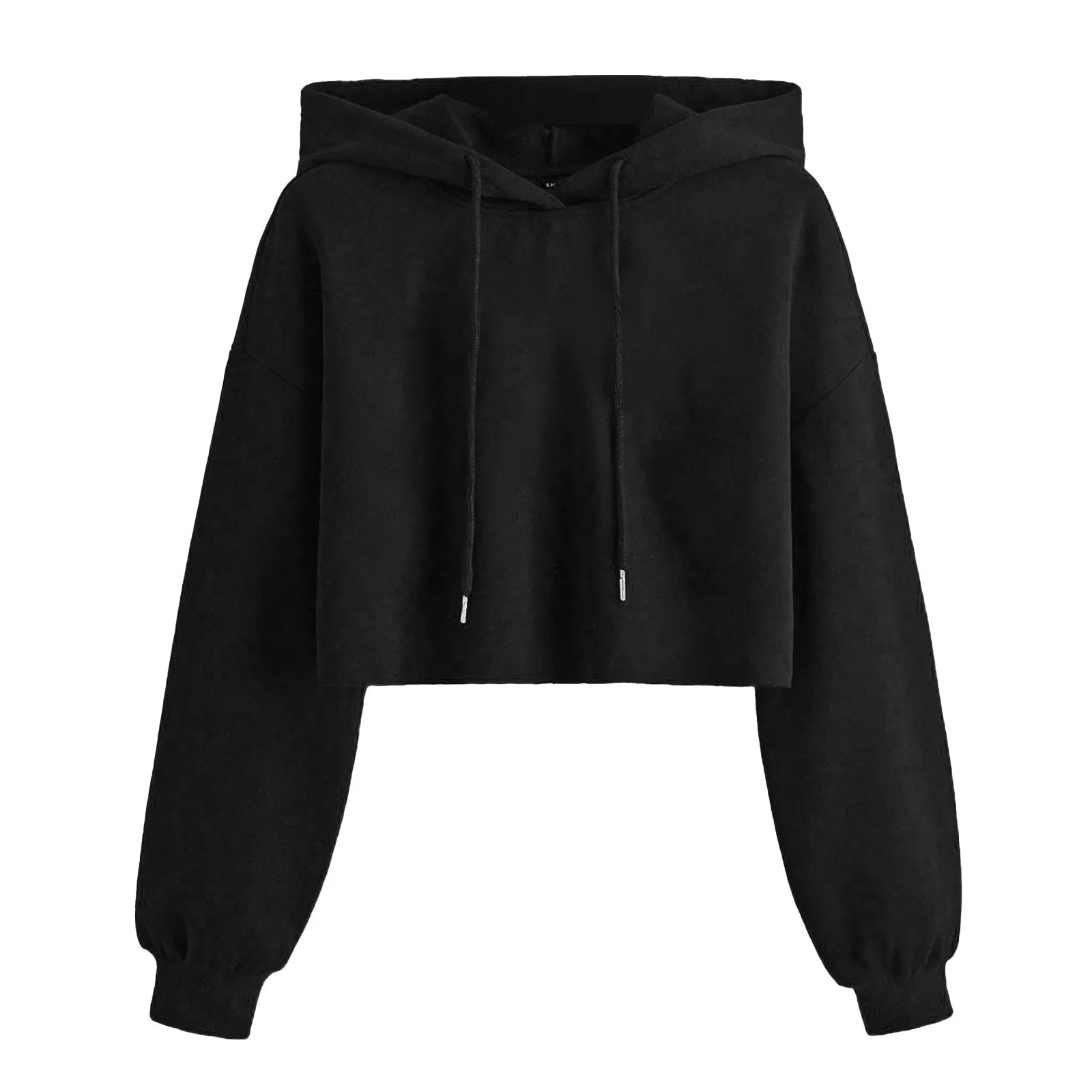 Women’s Solid Crop Hoodie Sweatshirt Long Sleeve Casual Korean Style