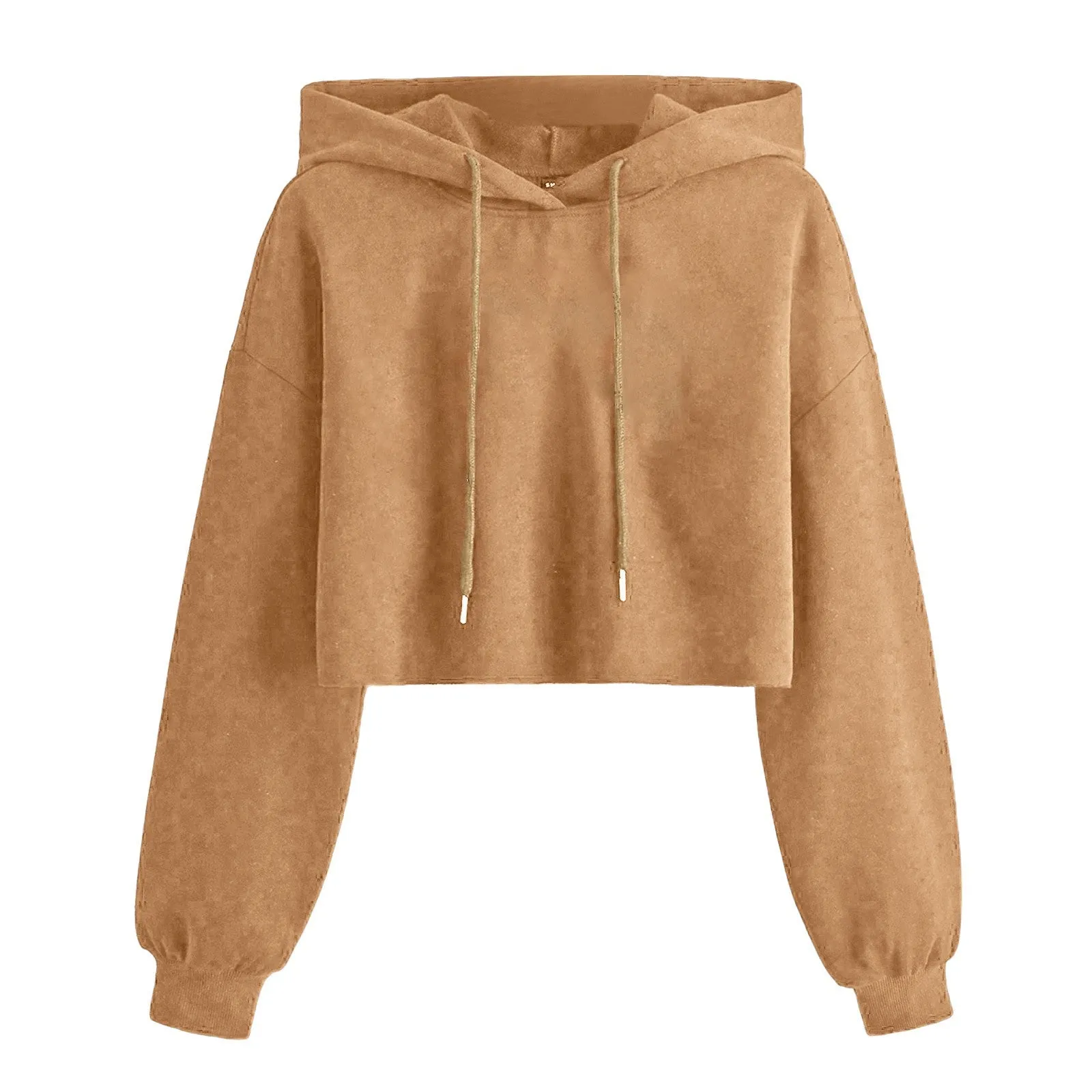 Women’s Solid Crop Hoodie Sweatshirt Long Sleeve Casual Korean Style