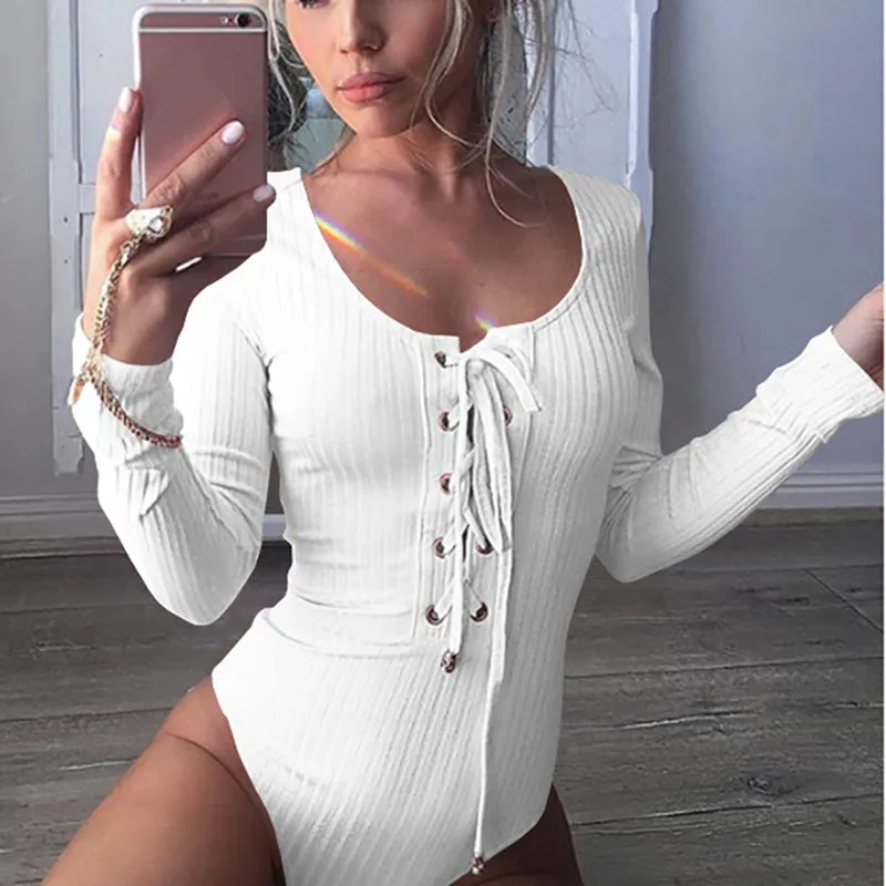 Women's Spring/Autumn Casual Long-Sleeved Bandage Bodysuit