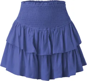 Women's Strecth Elastic Waist Mini Pleated Skirts Summer Ruffles Short Skirt