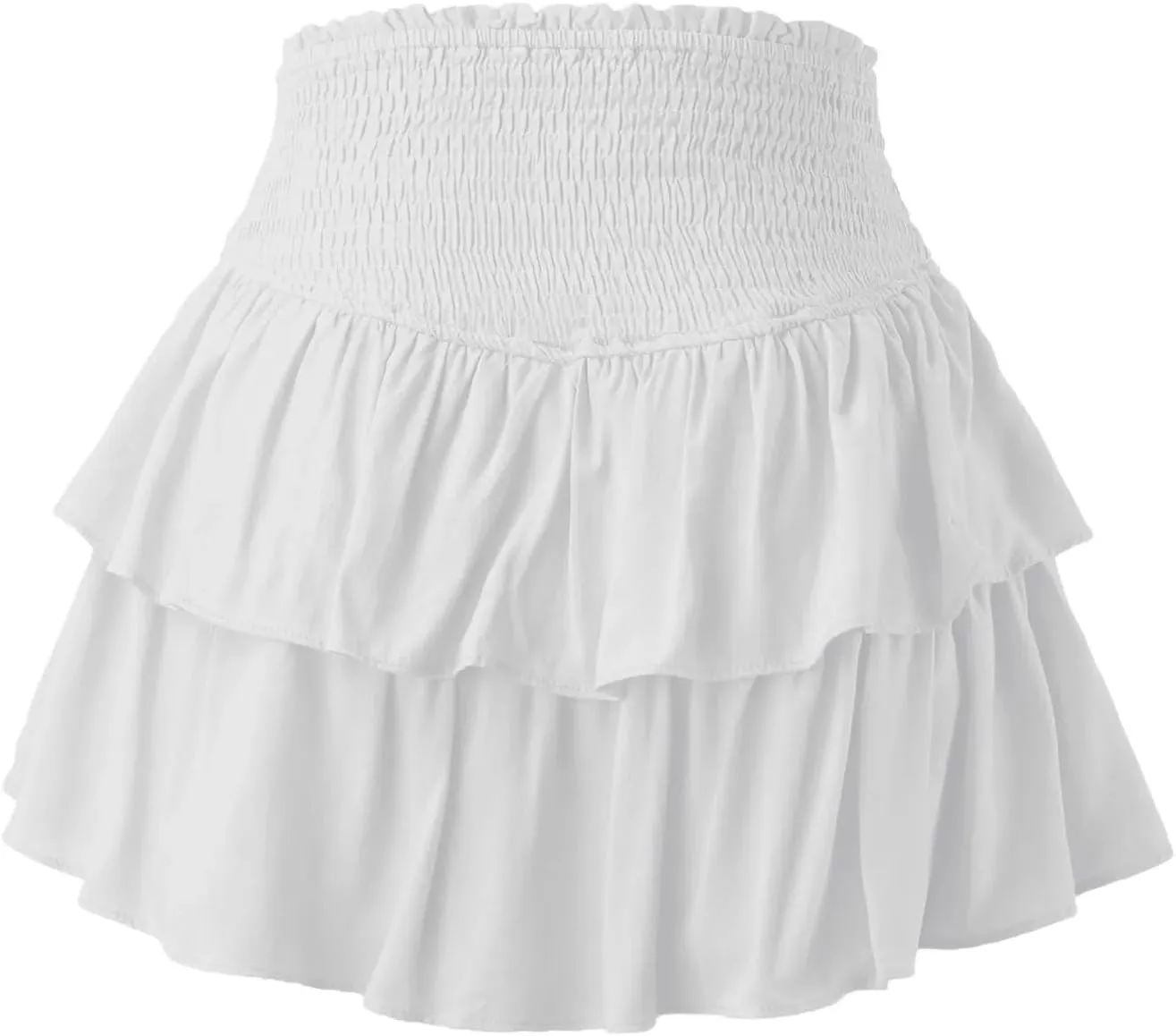 Women's Strecth Elastic Waist Mini Pleated Skirts Summer Ruffles Short Skirt