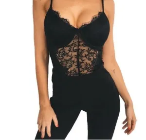 Women's Summer Backless Black Lace Bodysuit