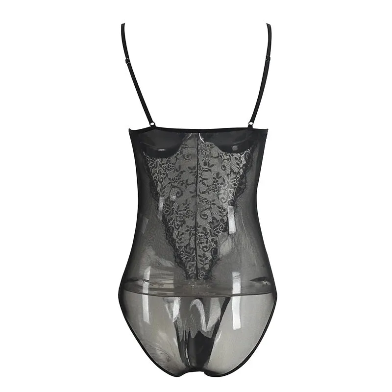 Women's Summer Backless Black Lace Bodysuit