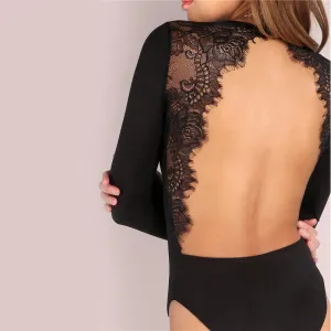 Women's Summer Backless Lace Long-Sleeved Slim Bodysuit