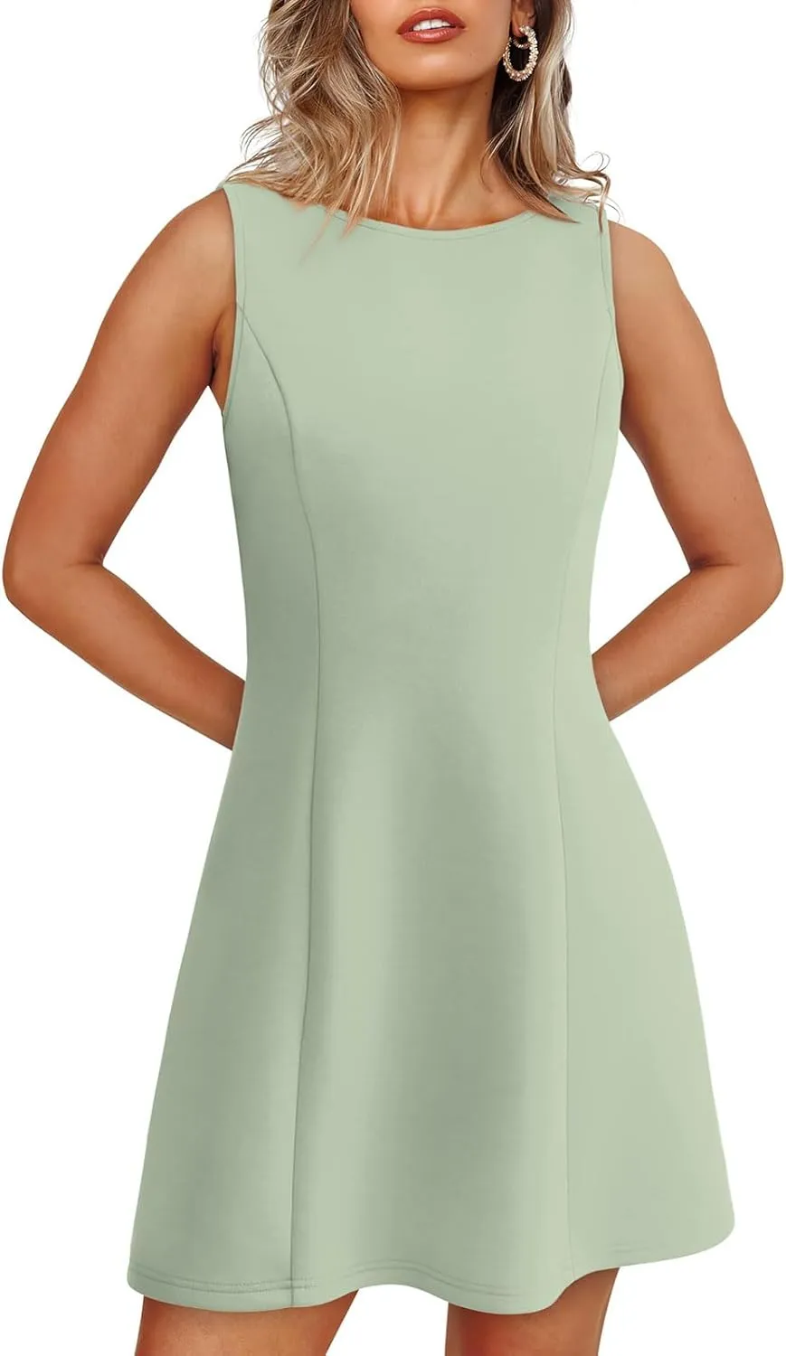 Women's Summer Sexy Sleeveless Crew Neck Tennis Dress Boat Neck A-line Bodycon Party Club Mini Dresses