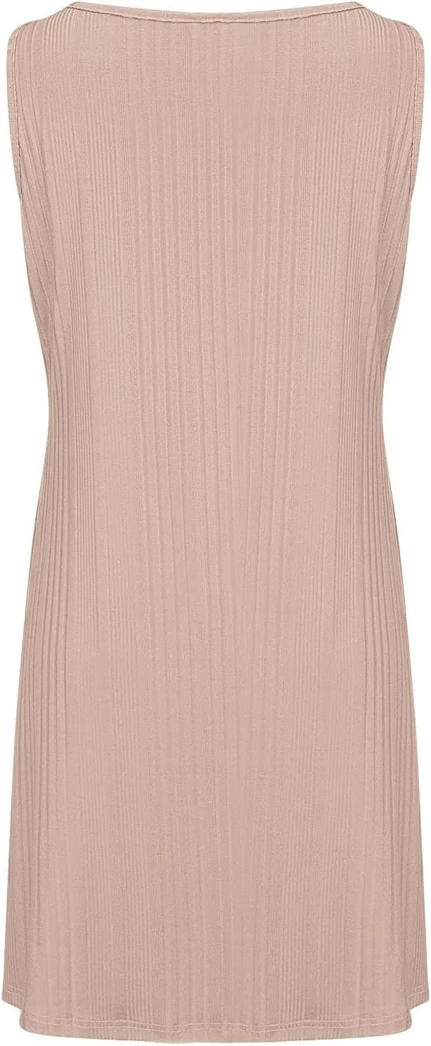 Womens Summer Sleeveless Mini Dress Crewneck Casual A Line Pleated Cover Ups Swing Tank Dresses