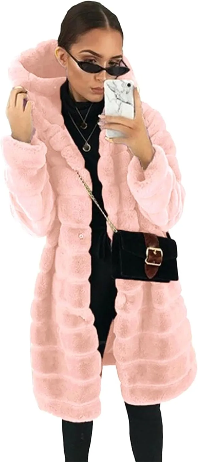 Womens Temperament Solid Outwear Long Sleeve Warm Overcoat Casual Soft Pocket Length Fleece Coat Home Outdoor Clothes