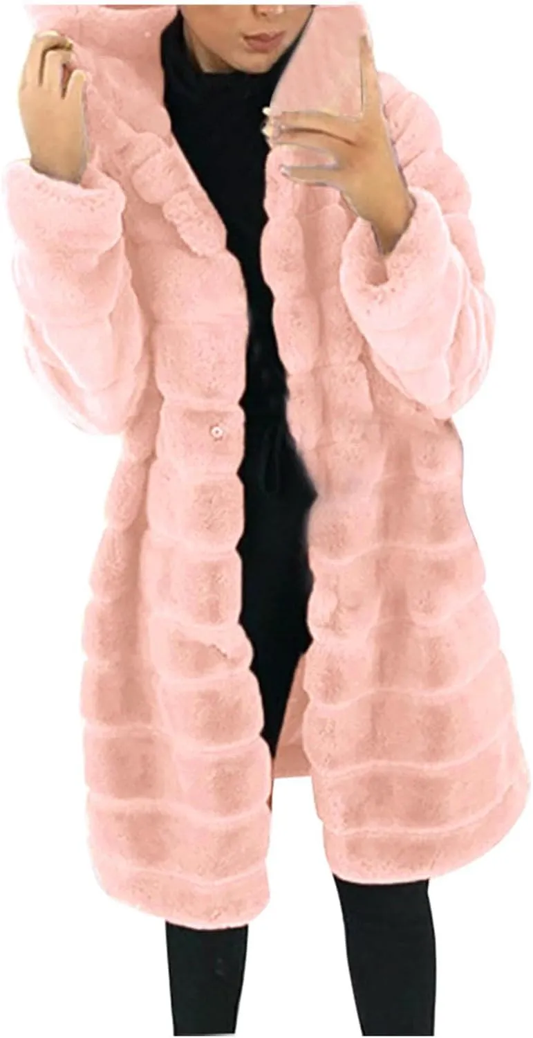 Womens Temperament Solid Outwear Long Sleeve Warm Overcoat Casual Soft Pocket Length Fleece Coat Home Outdoor Clothes