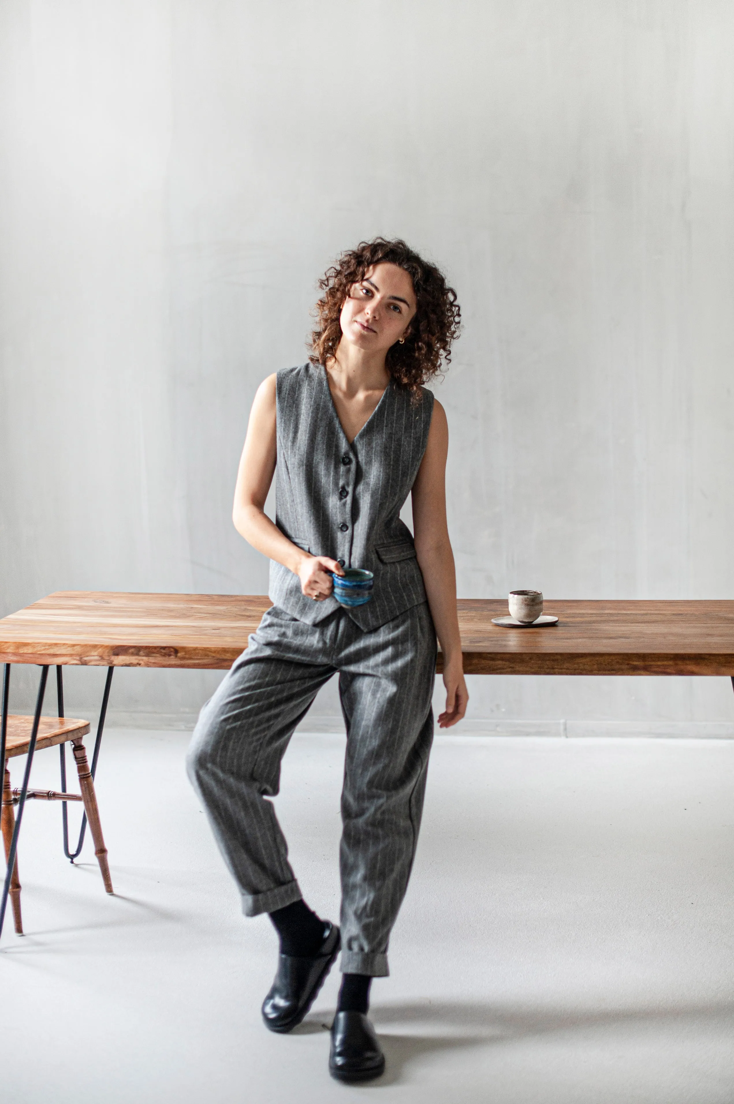 Women's three-piece tweed pants suit