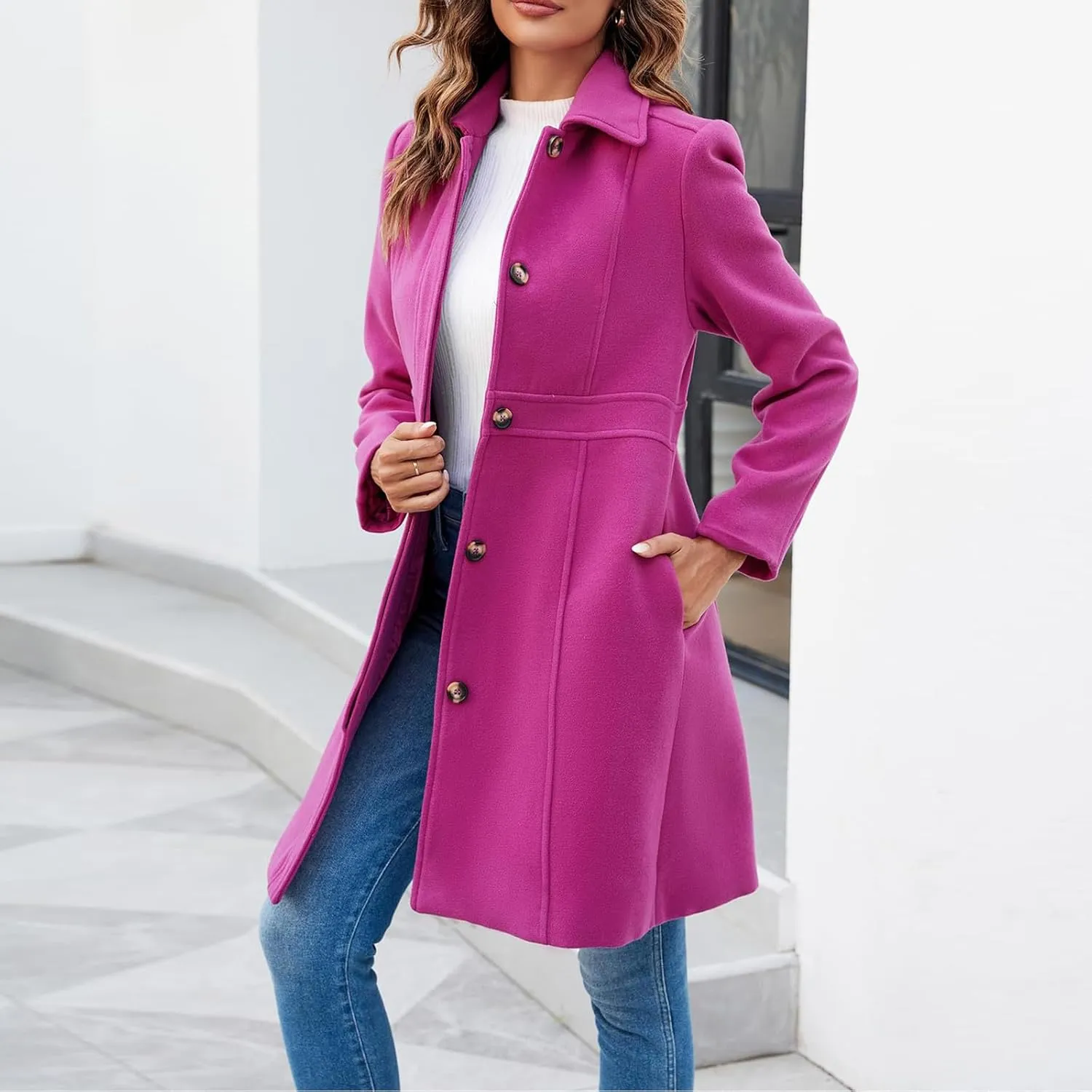 Women's Trench Coats Trendy 2024 Winter Warm Long Coat Slim Classic Solid Color Trench Coats