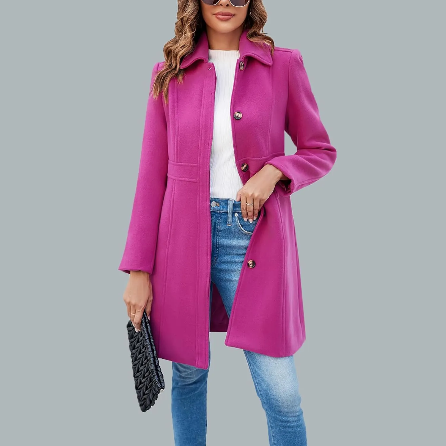 Women's Trench Coats Trendy 2024 Winter Warm Long Coat Slim Classic Solid Color Trench Coats