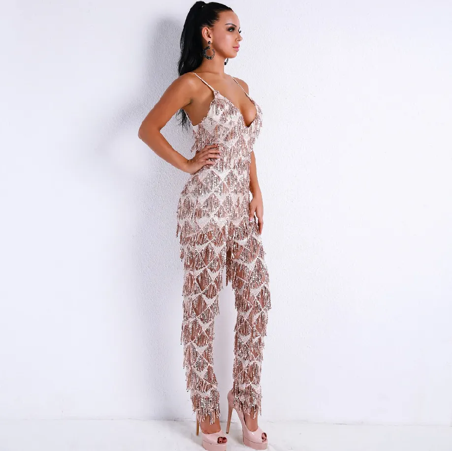 Women's V-Neck Backless Tassel Romper