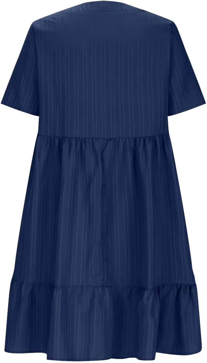 Womens V Neck Pleated Swing Dress 2025 Summer Short Sleeve Loose Casual Dresses Flowy Babydoll Short Beach Sundresses