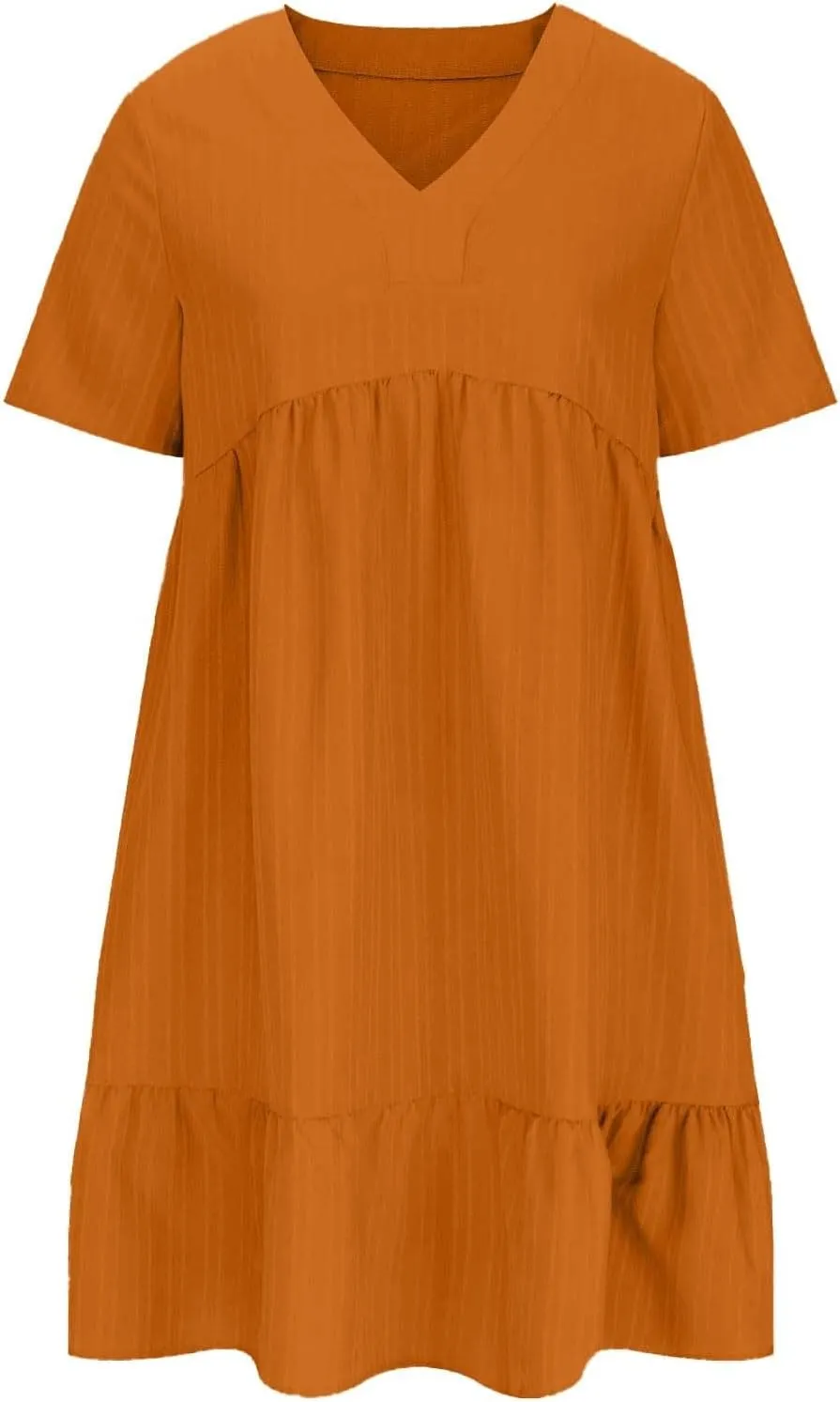 Womens V Neck Pleated Swing Dress 2025 Summer Short Sleeve Loose Casual Dresses Flowy Babydoll Short Beach Sundresses