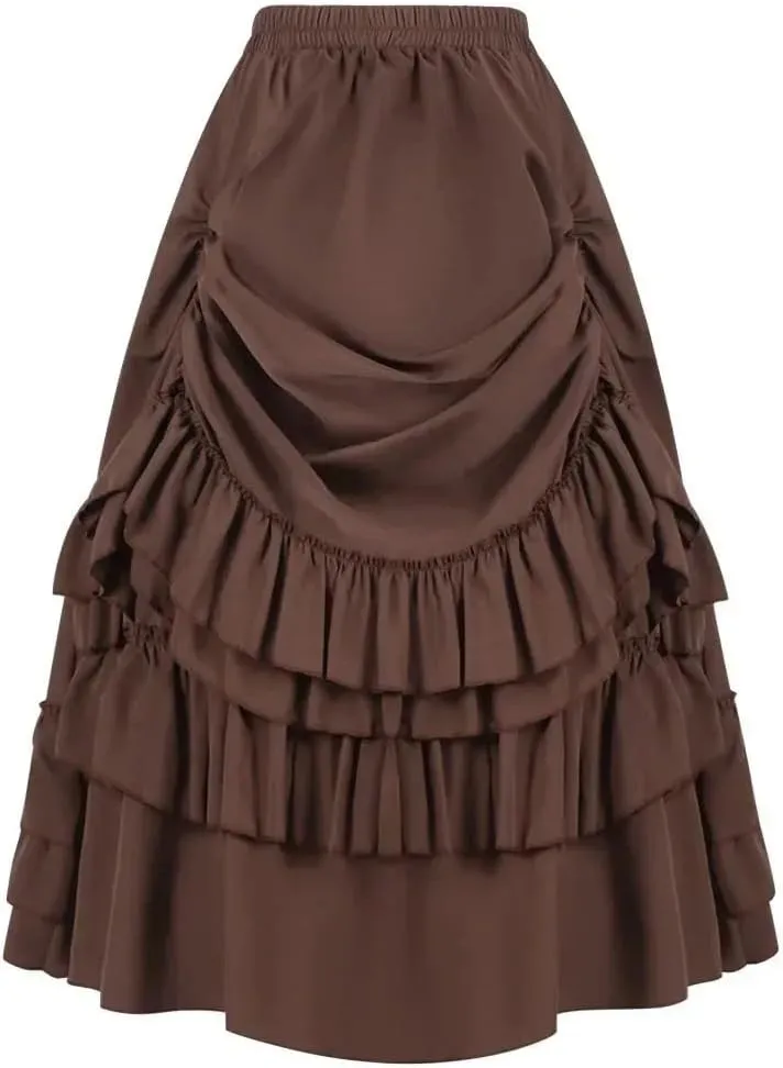 Women's Vintage Dresses Pleated Front Button Party Dresses Brown Casual Skit