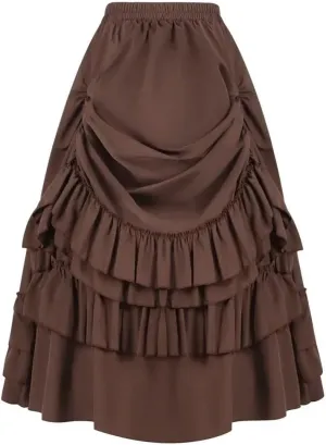 Women's Vintage Dresses Pleated Front Button Party Dresses Brown Casual Skit
