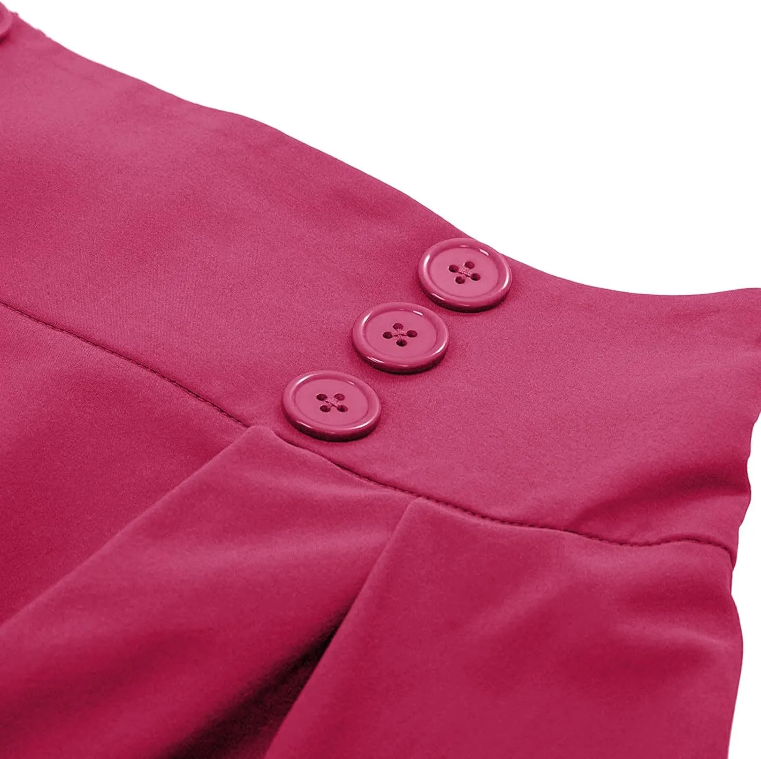 Women's Vintage High Waisted Skirts Casual Button Deco Midi A-Line Skirt Elastic Waist Flowy Skirts with Pockets