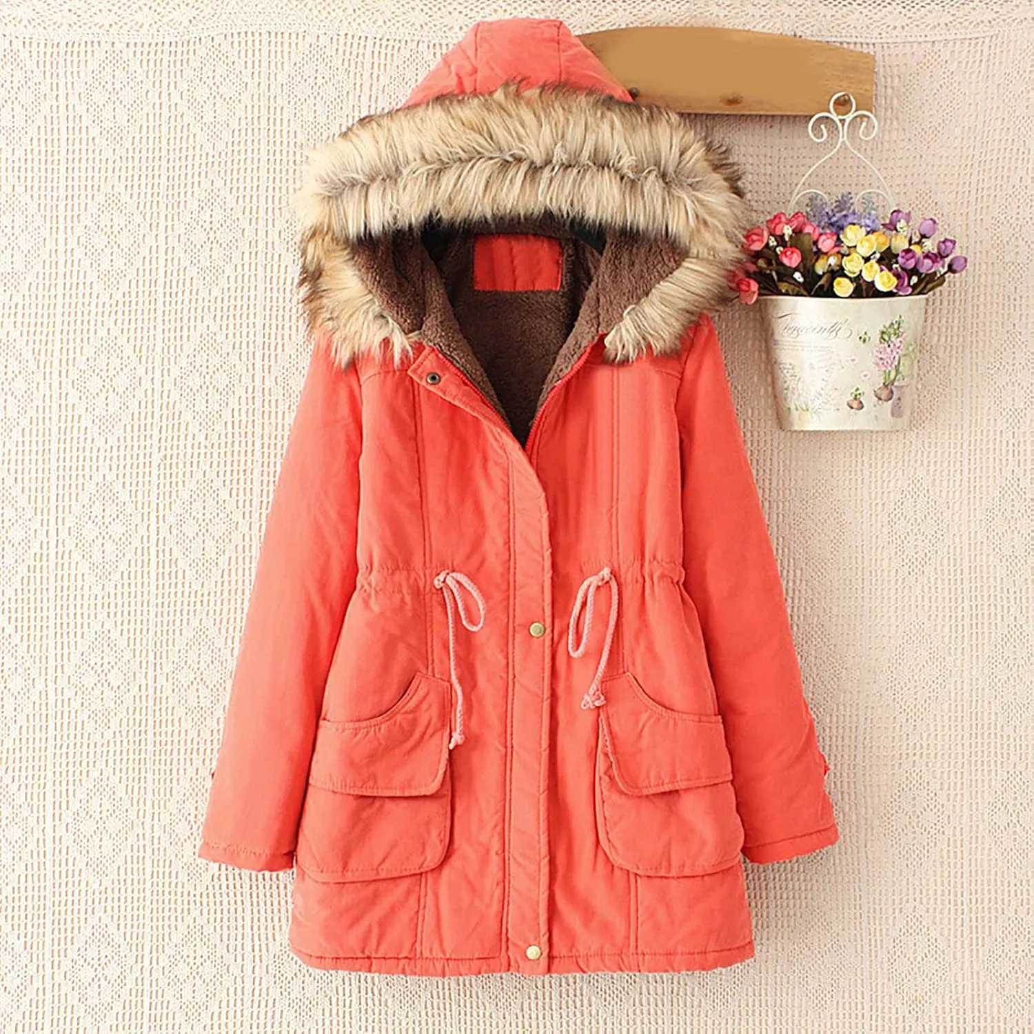 Womens Winter Coats Mid Length Puffer Coat Sherpa Lined Warm Heavy Jackets Thickened Windproof Outerwear with Hood
