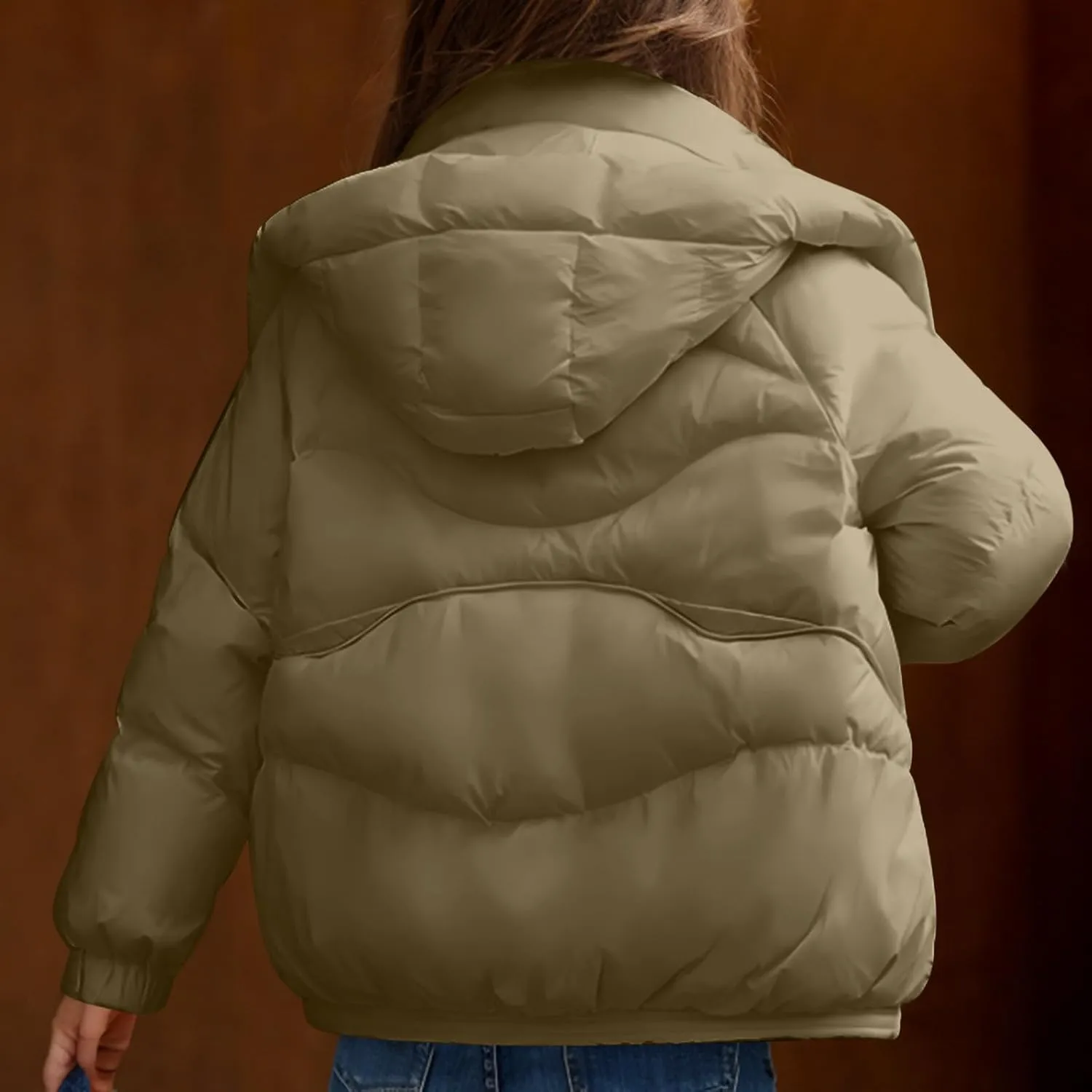 Womens Winter Jacket Fashion Warm Puffer Jackets Full-Zip Stand Collar Quilted Coats Down Outerwear with Removable Hood