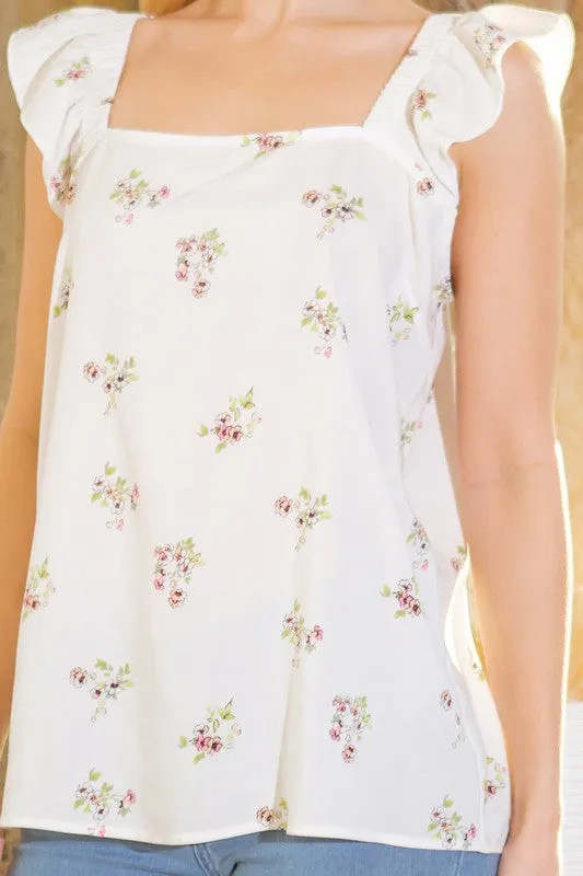 Woven Ruffle Sleeve Top