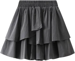 Xiaojmake Women's High Waist Ruffle Hem Flowy Mini Skirts Stretchy Cute Lined Layered Pleated Casual Beach Mini Short Skirt
