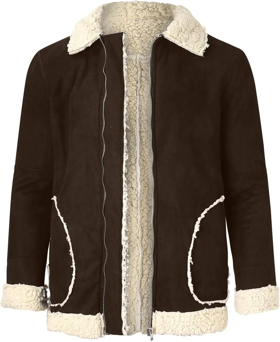 XIAXOGOOL Jackets For Men,Men's Shearling Coat Faux Suede Sherpa Lined Winter Thicken Warm Jacket With Pockets