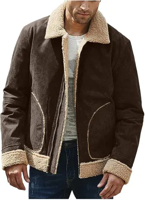 XIAXOGOOL Jackets For Men,Men's Shearling Coat Faux Suede Sherpa Lined Winter Thicken Warm Jacket With Pockets