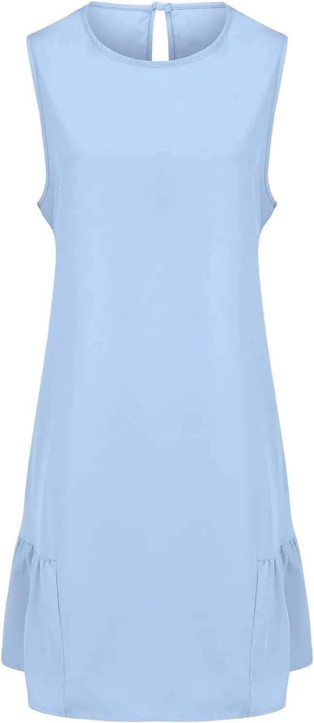 XOWRTE Women's Summer Dresses Round Neck Sleeveless Tank Dress Casual A-Line Sundresses Beach Vacation Clothes Mini Dress