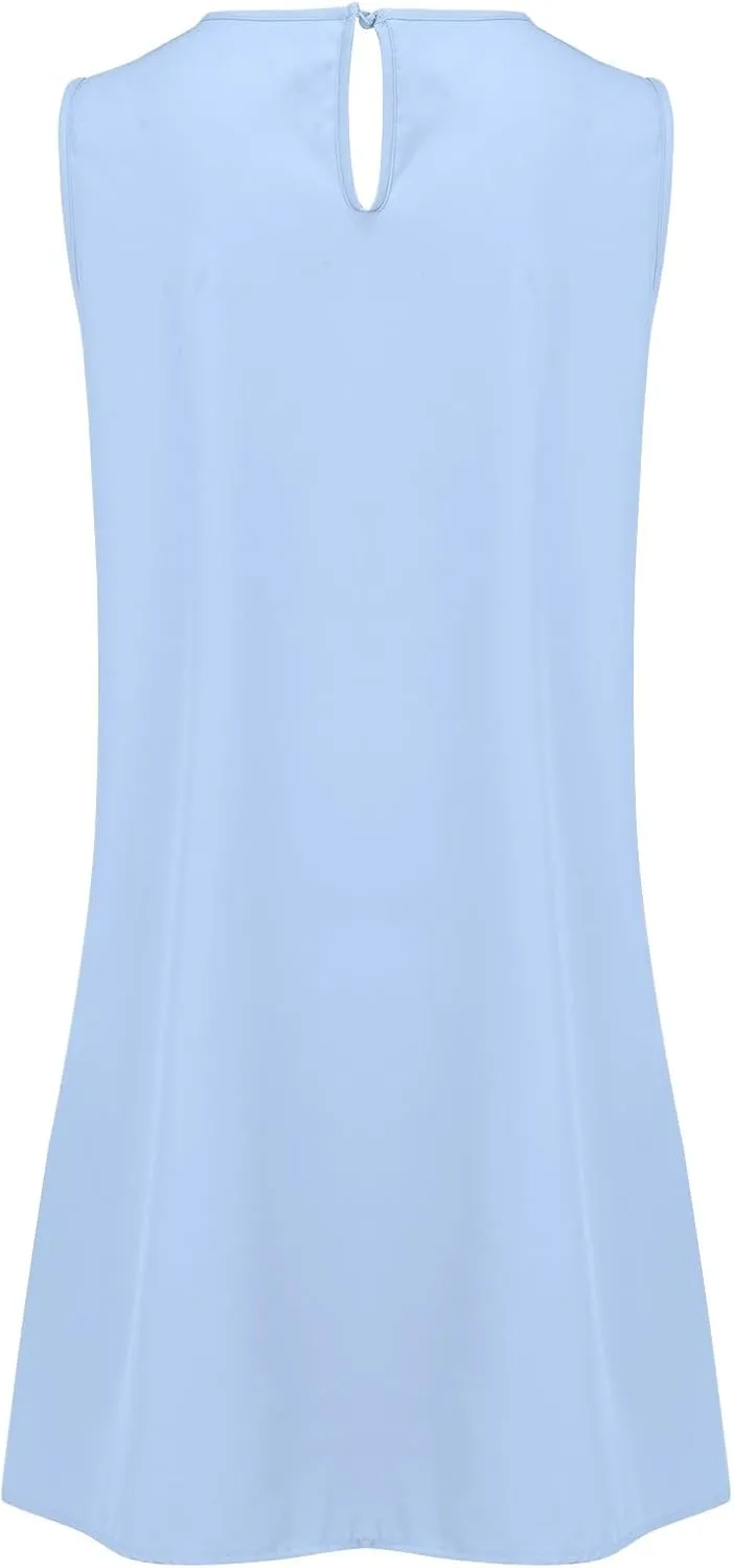 XOWRTE Women's Summer Dresses Round Neck Sleeveless Tank Dress Casual A-Line Sundresses Beach Vacation Clothes Mini Dress