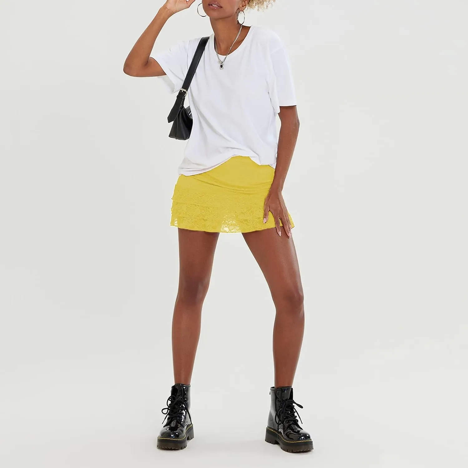 Y2k Half Slip Mini Skirts for Women Ruffle Floral Lace Short Skirts Layered Pleated Flowy Skirt Streetwear