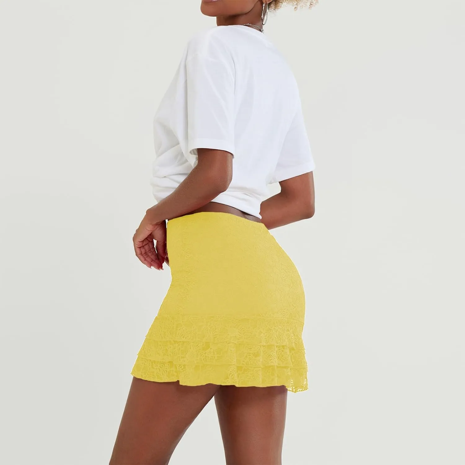 Y2k Half Slip Mini Skirts for Women Ruffle Floral Lace Short Skirts Layered Pleated Flowy Skirt Streetwear