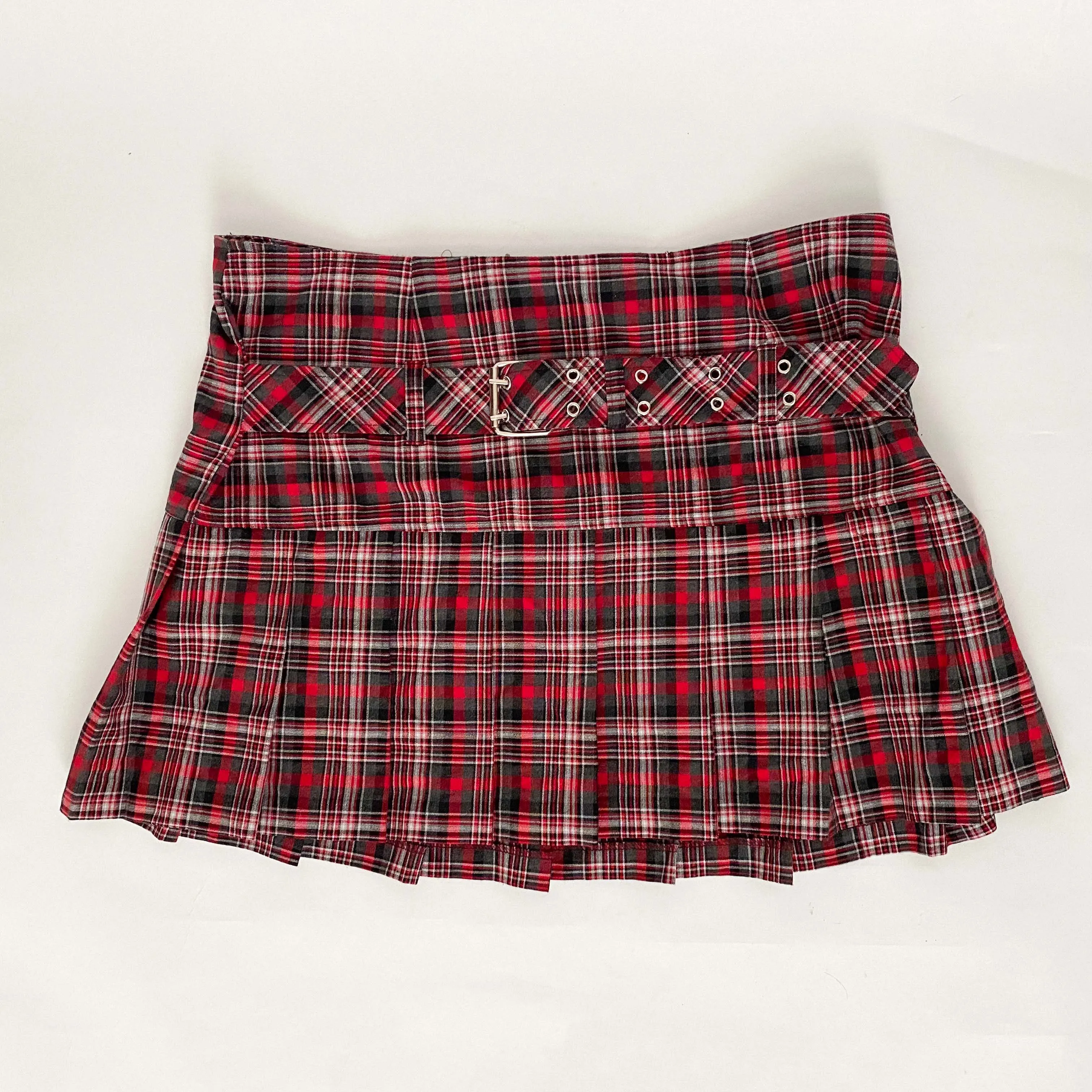 y2k plaid buckle pleated mini skirt - size 17
