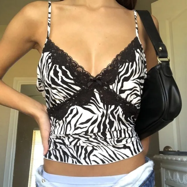 Yeknu Y2K Crop Tops Women Summer Corset Tank Top For GIrls Sexy E-girl Style Spaghetti Strap with Lace Clothes Basic Stretch Cami
