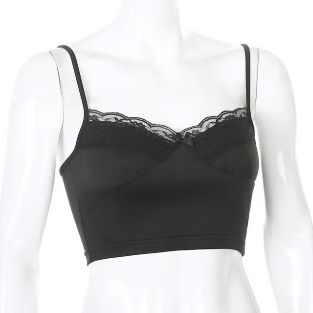 Yeknu Y2K Crop Tops Women Summer Corset Tank Top For GIrls Sexy E-girl Style Spaghetti Strap with Lace Clothes Basic Stretch Cami