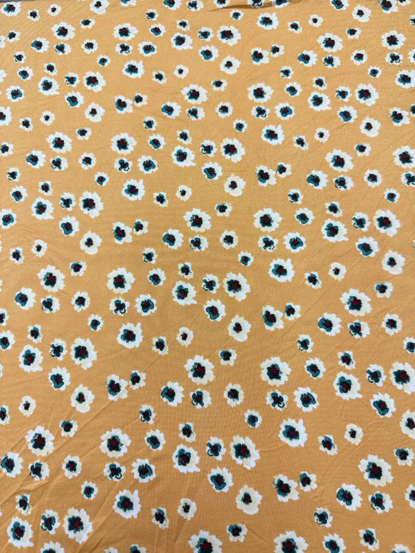 Yellow - Green Floral Double Brushed Jersey Knit Fabric